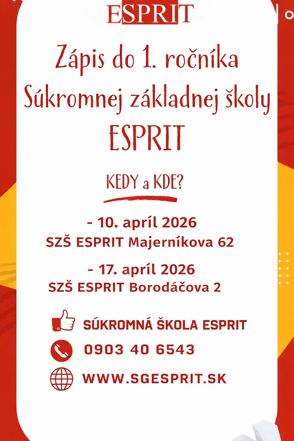 Z&aacute;pis do 1. ročn&iacute;ka SZ&Scaron; ESPRIT